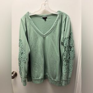 Torrid Light Green Lace Sleeve Sweatshirt